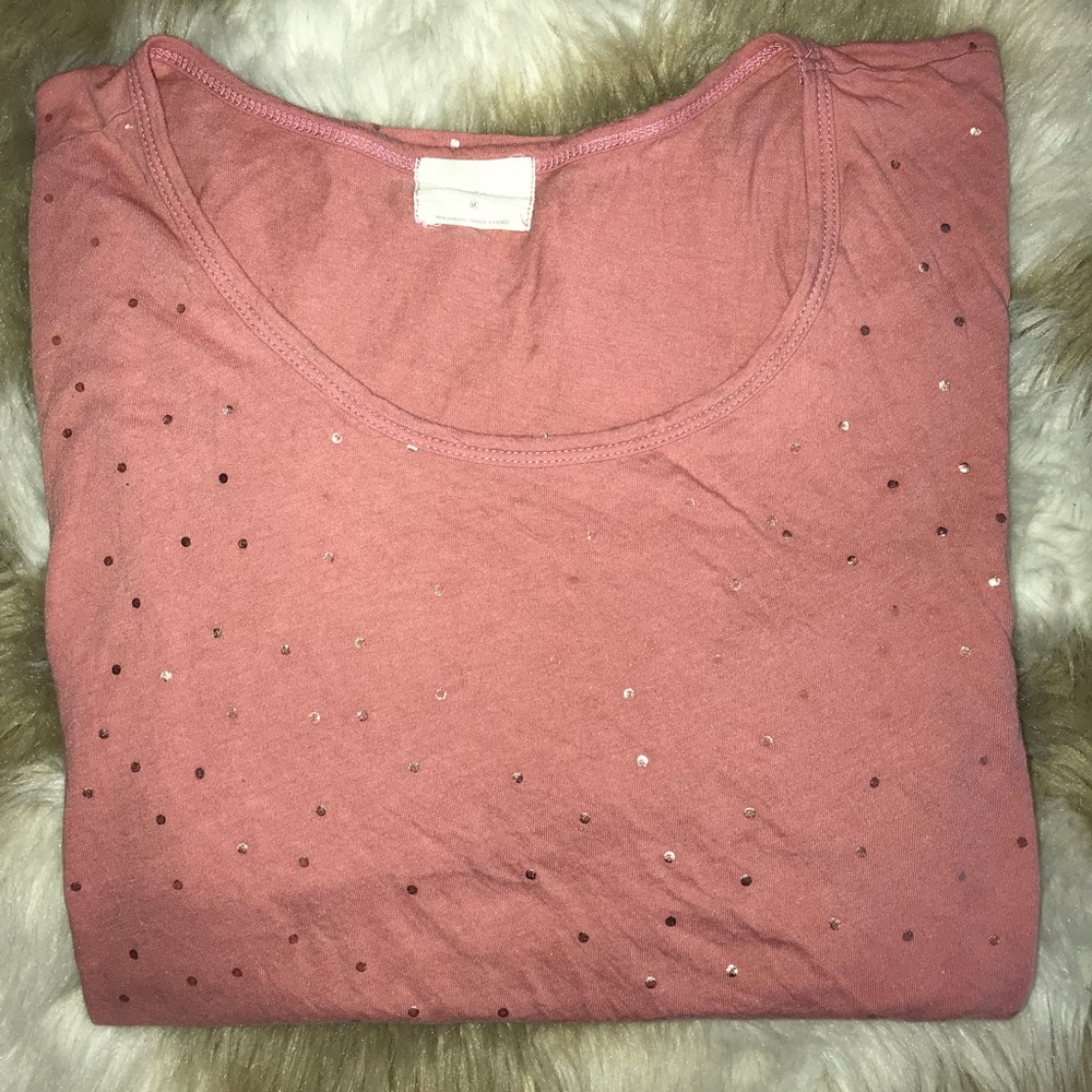 Anthropologie peach and golden dots top